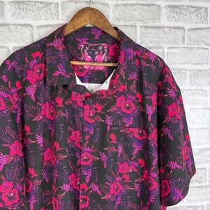 Retro Rifle Hibiscus Men 3XL Short Sleeve Button Down Shirt Floral Tropical Pink